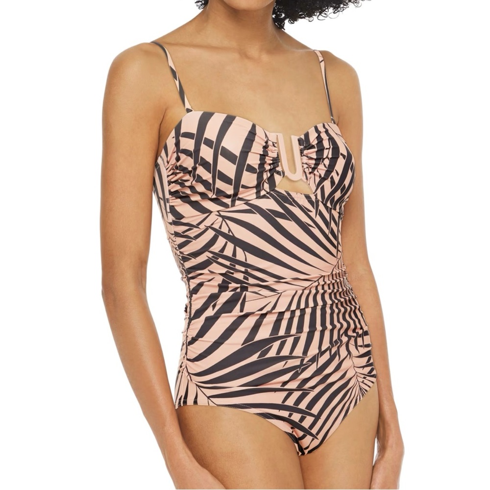 ZIMMERMANN BLUSH TAN BLACK SCULPT LINK RUCHED ZEBRA PRINT BANDEAU SWIMSUIT - Picture 9 of 10